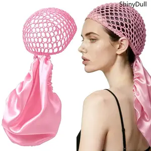 Satin Hair Wrap Bonnet – Adjustable Silk Press & Curly Hair Protection Cap (Reversible Net Duo)