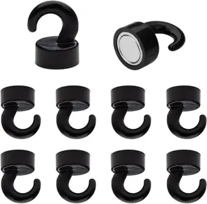 Small Magnetic Hooks for Refrigerator, Mini Magnetic Hooks for Cruise Cabins, Magnet Hook for Kitchen, Classroom, and Office - Pack of 10 (Black)