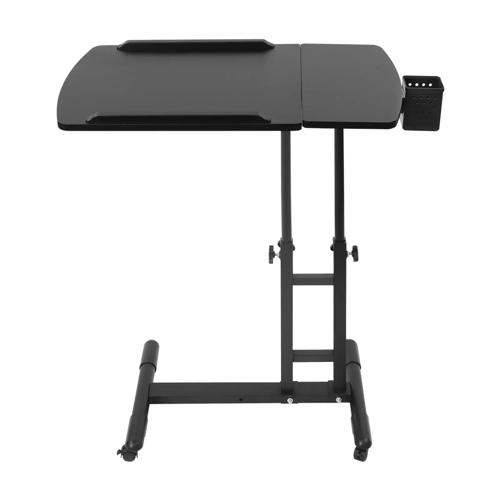 Black Dual Tabletop Tattoo Workstation - 22.6-35.4in Height Adjustable, Tiltable, Wheeled Frame, MDF & Iron Construction, Industrial Look Commercial Office Furniture for Tattoo Studios, Home Use