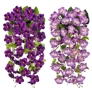 Artificial Hanging Flowers for Outdoors Decoration, 2 Bundles Artificial Flower Set UV Resistant Silk Morning Glory Fake Flowers, Front Porch Garden Window Box Decor