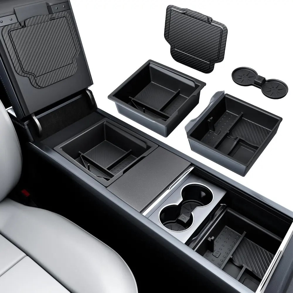 Console Organizer Tray for Tesla 2026 Model Y Juniper & Model 3 Highland - Car Organizer for Console, 4PCS Black, Space Saver, 3D-Measured Compartments, Dual Layers, Noise-Free, OEM Fit & Look