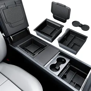 New Model Y Juniper 2026,Model 3 Highland Center Console Organizer Tray Accessories For Tesla [Maximized Space | Noise-Free & OEM Fit] 4PCS, Black