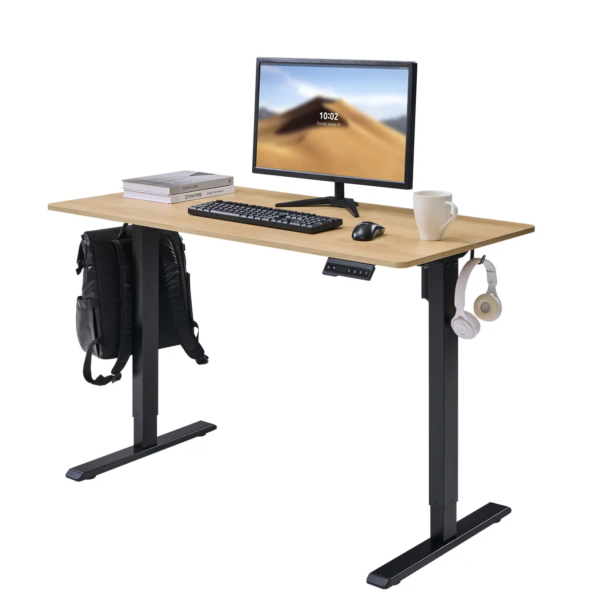 Electric Standing Desk, Adjustable Height Stand up Desk, 24x48 Inches Sit Stand Home Office Desk,Frame/Mahogany Top,Natural Wood