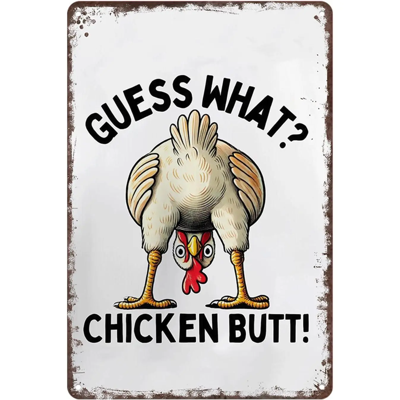 Funny Chicken House Wall Art Decor Poster Print - 'Guess What?Chicken Butt!'-Rustic Chicken Coop Metal  Sign 8x12inchFunny Chicken Butt Metal Tin Sign| Farmhouse Wall Decor| Vintage Chicken Humor Sign| Funny Farm Wall Art| Rustic Kitchen Decor| Tik