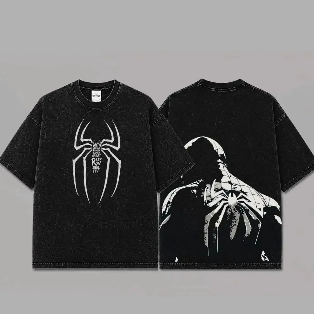 Vintage Spidey Inspired Washed Oversized Cotton T-Shirt, Movie Actor Fan Tee, The Peter Shirt, Y2K Comic Style Streetwear Top, Black Cotton Unisex Tee, Retro Superhero Inspired Shirt, Gift for Movie Fans AEQ