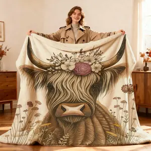 Highland Cow Print Flannel Throw Blanket, Soft Warm Polyester Blanket with Digital Printing & Ultrasonic Embossing, Anti-Static, Vibrant Design, Versatile Sizes, Easy Clean for Sofa & Camping All Seasons, Throw Blankets, Blankets