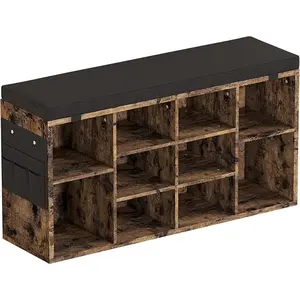 Shoe Storage Bench with Cushion, 10 Cubbies Storage Rack Bench with Padded Seat, 41" Cubby Seat Shoe Cabinet with Adjustable Shelf for Entryway Hallway Living Room