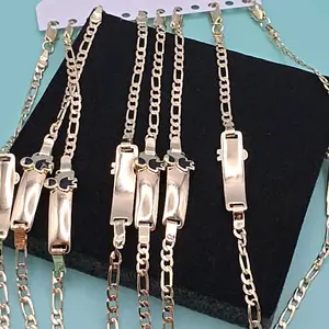 BOY beautiful style black color ID bracelet 6"inches kids sizes figaro GOLD-PLATED ENGRAVING AVAILABLE price for each Trendy Bangles Trendy Jewelry