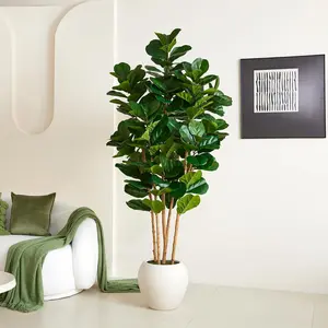 VeriNatural 6/7/8FT Artificial Fiddle Leaf Fig Tree with White Planter – Tall Faux Tree with 4 Real Wood Trunks & Real Moss, Indoor Decorative Plant for Home, Living Room & Office Decor (VN244)