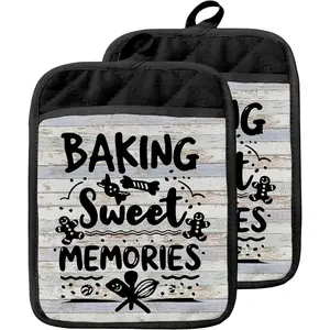 Rustic Christmas Baker Pot Holders with Pockets, Baking Sweet Memories  Christmas Holiday Oven Pot Holders Heat Resistant Oven Mitts Hot Pads for Kitchen Baking Cooking