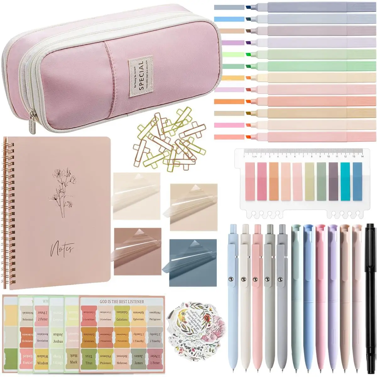 Bible Study Supplies Set, 1 Set Bible Study Supplies Set Including Highlighter & Storage Bag & Pen, School Supplies for Women & Students