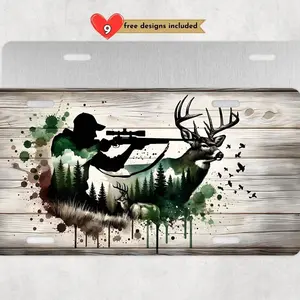 Deer Hunting License Plate Rustic Camo Sublimation Design Digital Download Hunting PNG Instant DIGITAL ONLY, 12 By 6 Inch Car License Plate J