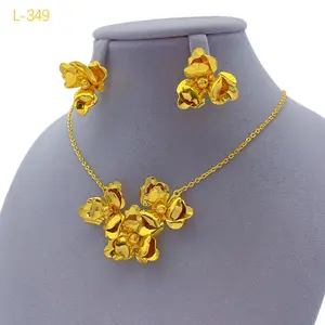 Dubai 24K Gold Plated Necklace Earrings Jewelry Set For Women Flower African Indian Nigeria Bridal Wedding Party Gift Jewellery