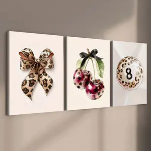 3-Piece Wood Frame Canvas, Vintage Leopard Print Trio Decorative Posters, Modern Art Home Decoration, Waterproof, Gift Idea