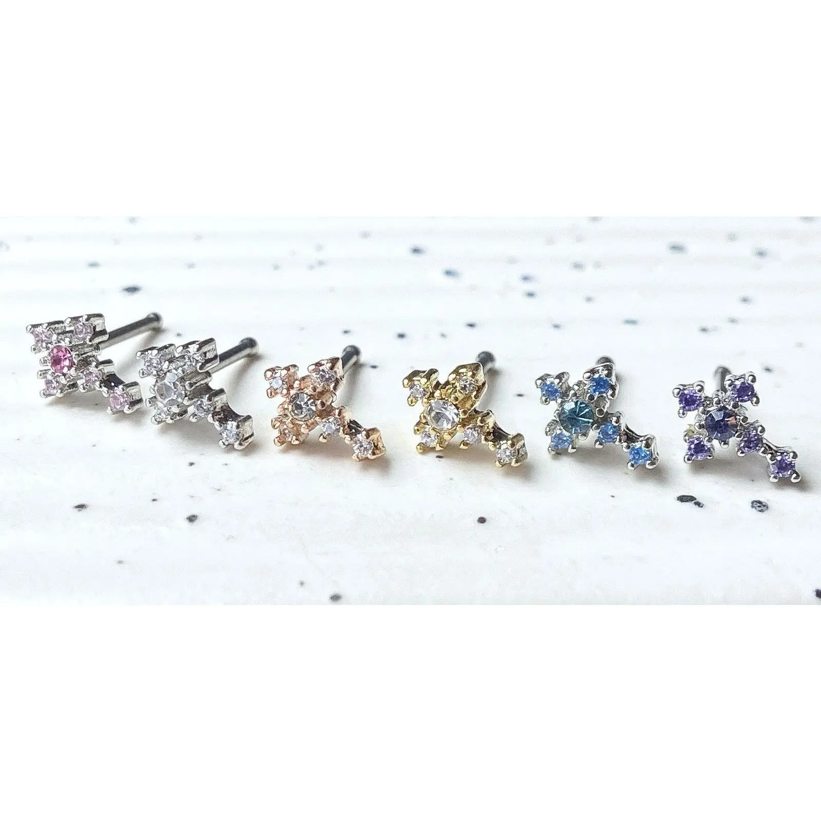 1pc CZ Gem Cross 20g Nose Ring Stud Bone 316L Surgical Steel