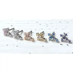 1pc CZ Gem Cross 20g Nose Ring Stud Bone 316L Surgical Steel