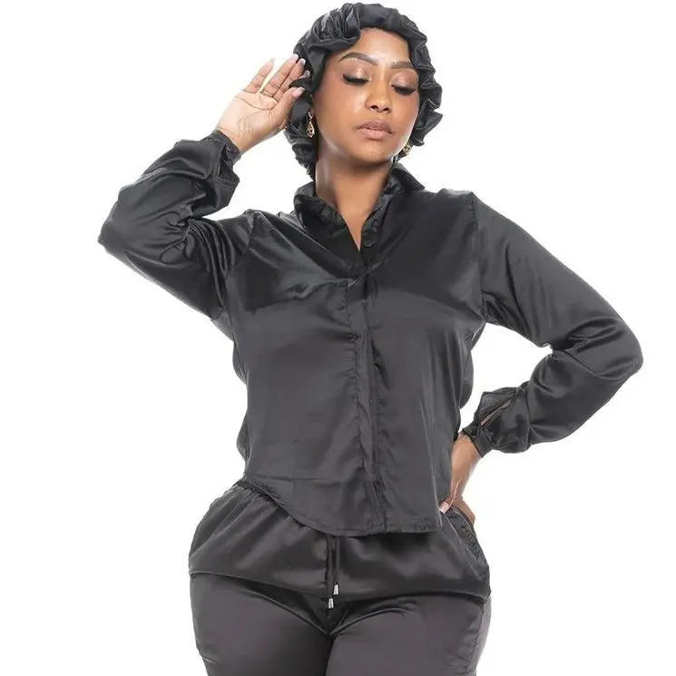 SATIN POST SURGICAL PAJAMAS & CAP SET WOMENS