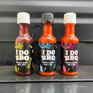 I Do BBQ Mini Hot Sauce Bottle Favors for Engagement Party, Set of 12 Labels