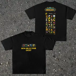 How Big is your Sack WoW, World Of Warcraft Vintage T-Shirt – Heavyweight Cotton MMO Gaming Streetwear Graphic Tee, Acid Wash Fantasy Gamer Shirt for Men & Women, Unisex Streetwear, Retro Anime Graphic Shirt, Perfect Gift for Fans Fabric Menswear graphic
