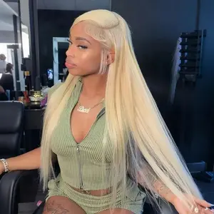 Blonde 613 Hd Lace Frontal Wig 40 Inch Straight 13x6 HD Transparent Lace Front Wig Pre Cut Pre Plucked For Women 180% Density Human Hair Wigs Can Be Dyed