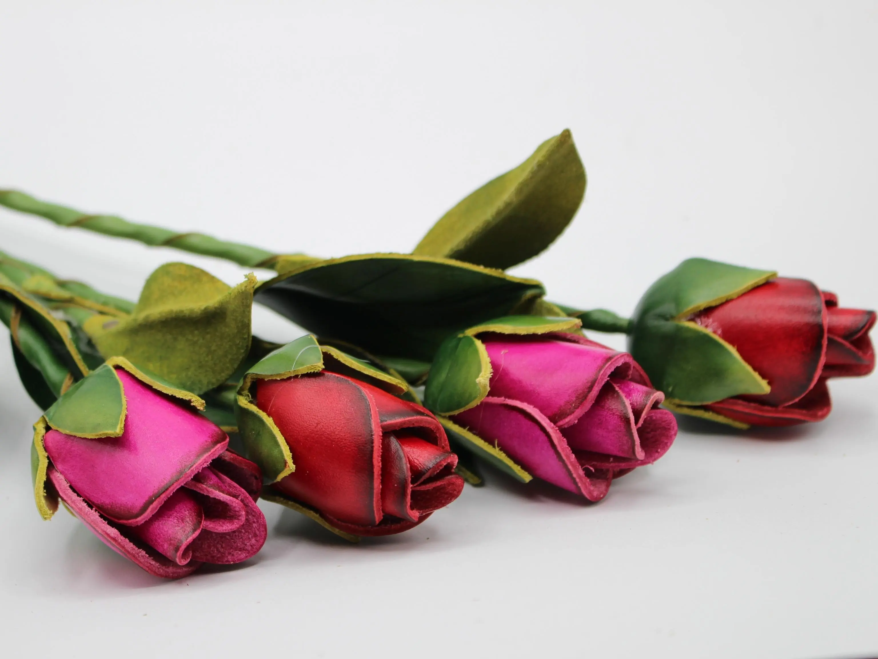 Genuine Handmade Leather Unopened Rose - Valentine's Day Gift, Holiday Gift, Hand-Painted Colored Flower