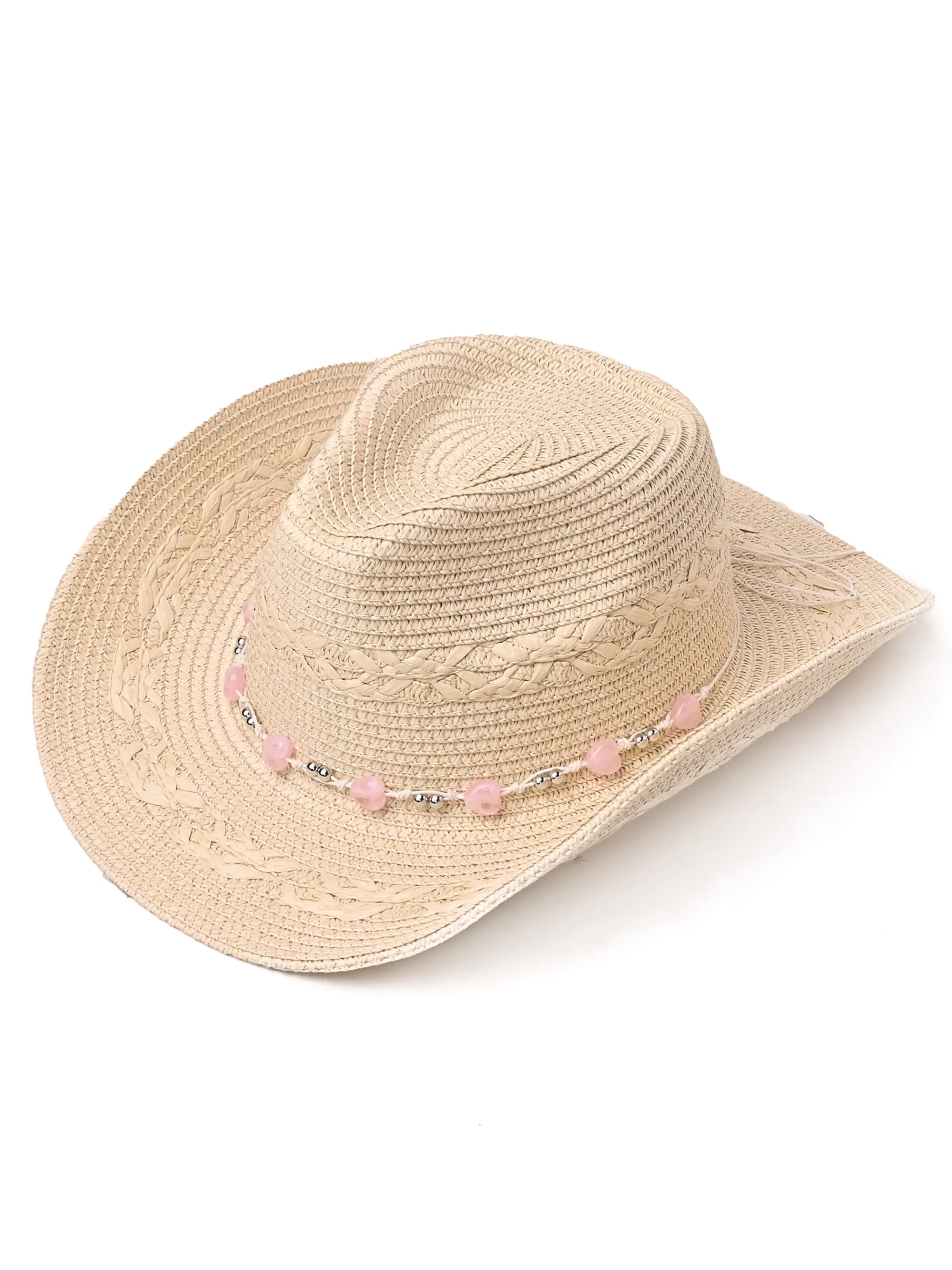 Unisex Western Straw Cowboy Hat, Bead Decor Wide Brim Sun Hat, Bohemian Beach Hat, Vintage Braided Western Hat, Outdoor Travel Hat, Cowgirl Hat, Casual Hat, Casual Summer Hat