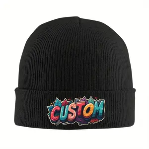 S&T Custom Knitted Hat, Personalized Winter Wool Hat, Knitted Edge Hat with Text Logo Name, Warm Gift for Men and Women