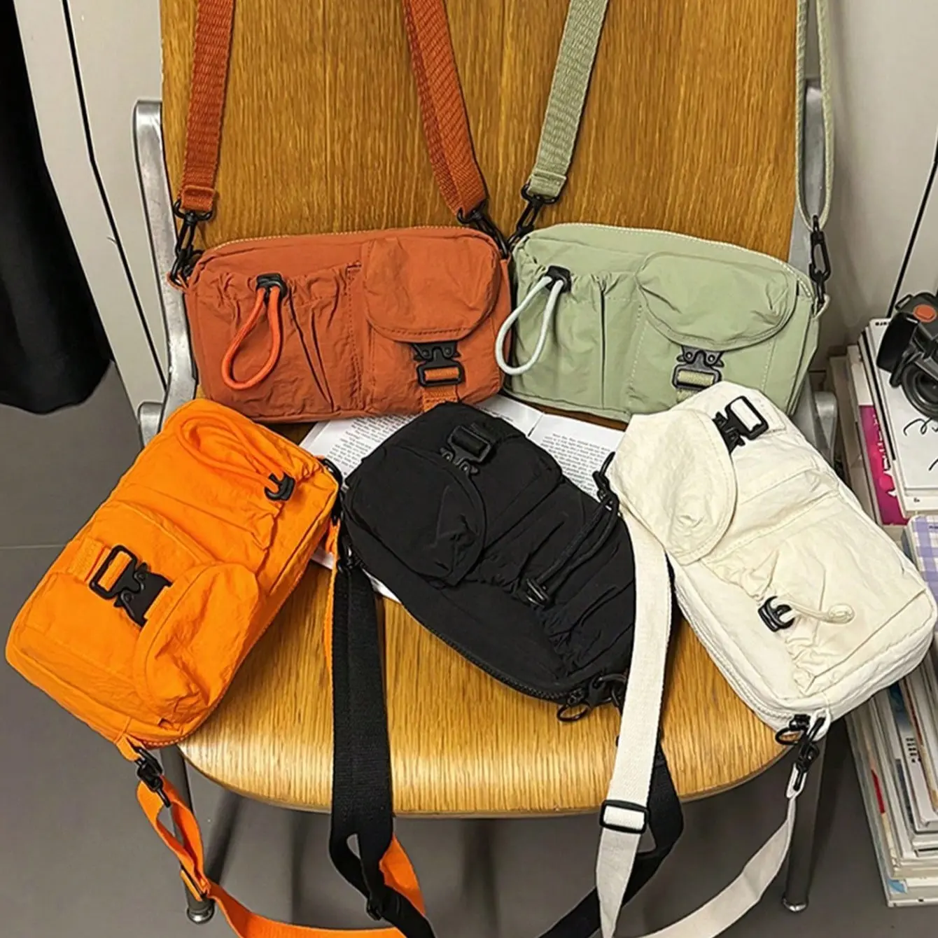 Unisex Multicolor Crossbody Bag, Functional Pocket Chest Pack, Single Shoulder Bag, School & Work Storage, Fashionable Daily Use