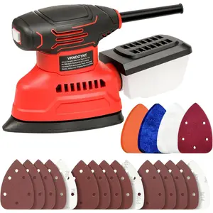 Detail Sander, 12,000 OPM Mini Electric Sander with Dust Collector, 1.1Amp Power Mouse Sander with 15PCS Sanderpapers and 4Pcs Multi-Purpose Buffing Pads for Tight Spaces Woodworking