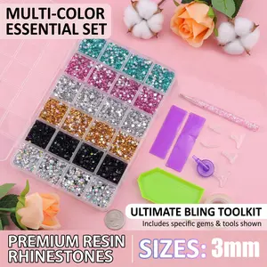 3mm Rhinestone Bedazzling Kit Beginner-Friendly Bling Set with Multicolor Flatback Resin Jelly Rhinestones, Tools for DIY Nails & Craft Projects
