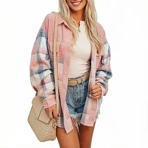Asvivid Women's 2026 Fall Clothes For Women Spring Fashion Trend Plaid Shacket Corduroy Patchwork with Chest Pocket Vintage Outwear Winter Outfits Street Style Casual Jacket
