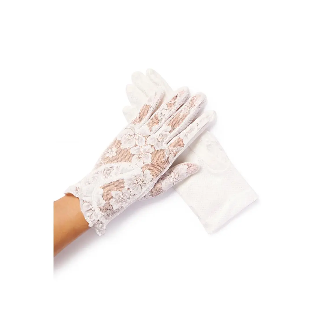 Lacey White Floral Overlay Lace Gloves - White