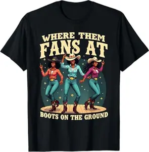 Cotton Short Sleeve  T-Shirt Men's Vintage Graphic T-Shirt - "Where Them Fans At Boots on the Ground" Retro Streetwear Tee with Cowboy Dance Design, 100% Cotton Regular Fit Short Sleeve Shirt for Casual Outings & Daily Wear, Street Style Clothing