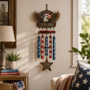 American 250th Anniversary Wind Chime 1776-2026 250 Years of Freedom Bald Eagle American Flag Patriotic Metal Wind Chimes One Nation Under God Star Wall Hanging Decor for Indoor Outdoor Home Porch Patio