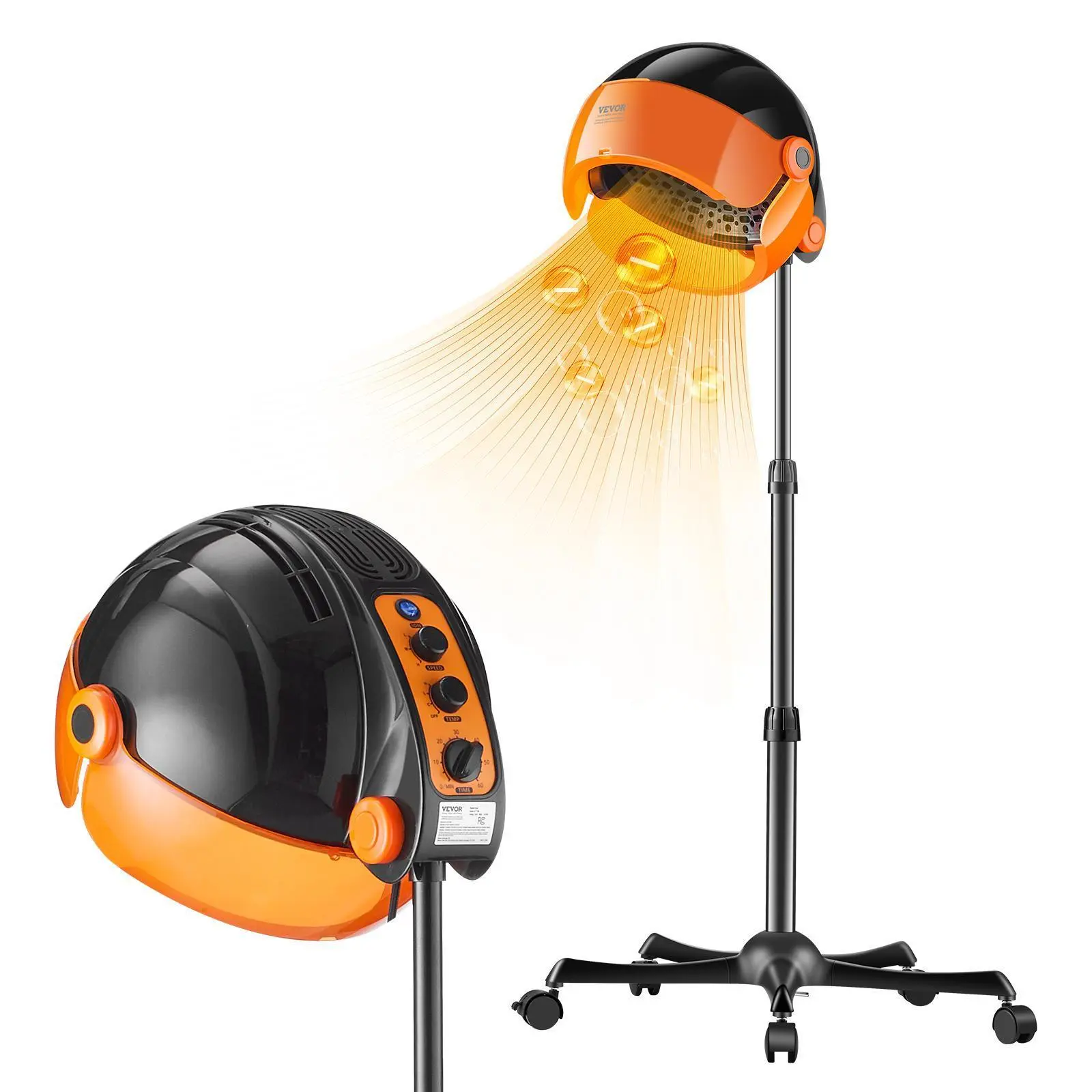 【Backtoschool】VEVOR 1875W Multifunctional Ionic Hooded Hair Dryer with Cover, Timer, 3 Temperature Levels, Adjustable Speed, Mobile Floor Stand with Wheels for Salon Blowout Hair & Smoothing Use, Multifunctional Hair Dryer