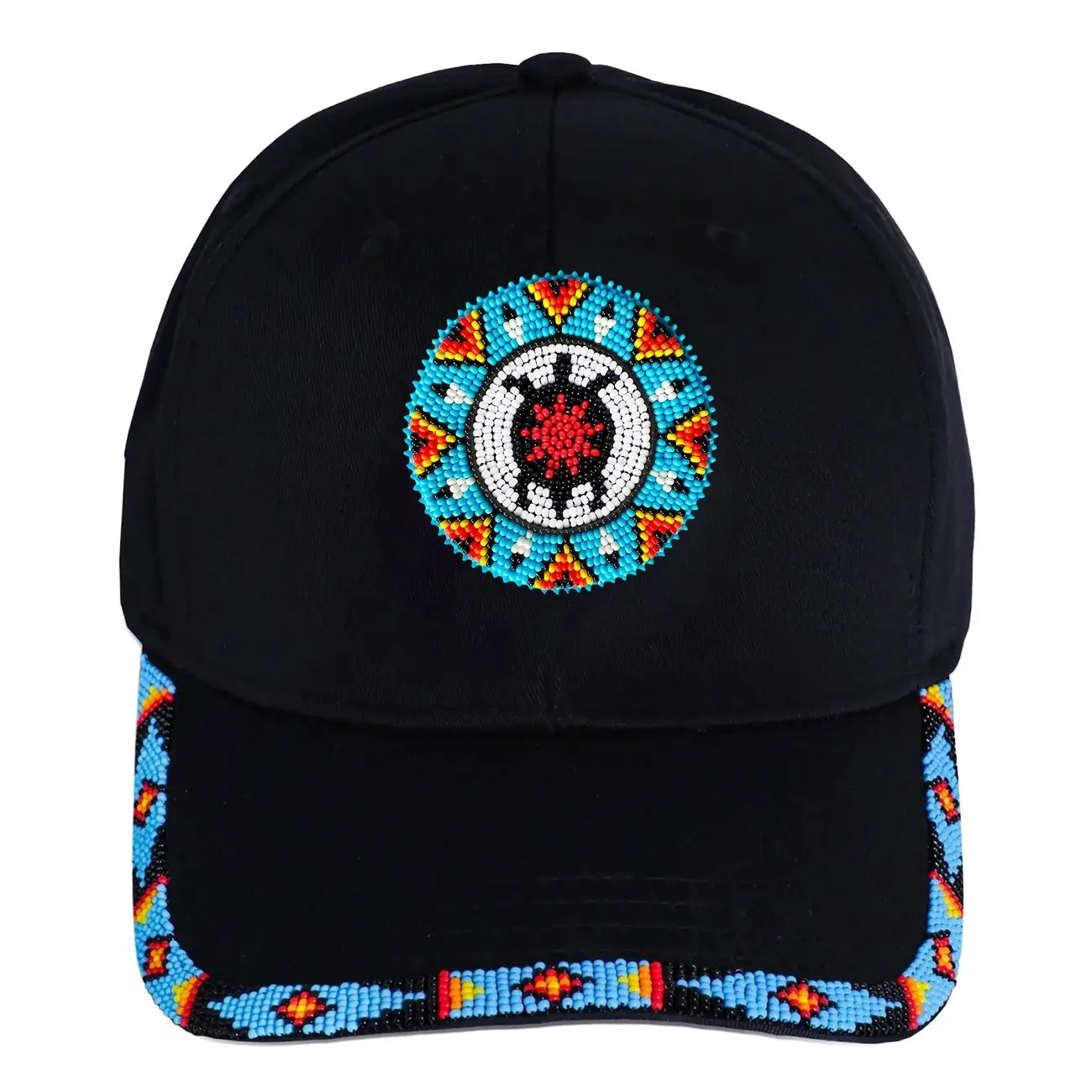 Blue Turtle Baseball Cap With Patch And Brim Cotton Unisex Native American Style beaded  hats