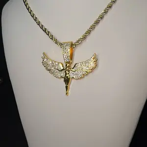 Coser Hip Hop Pendant Chain Necklace Angel ICED 5A+ CZ 18K Gold Plated with Chain