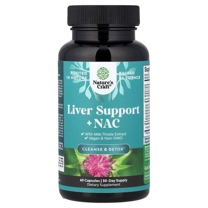Nature's Craft Liver Support + NAC with Milk Thistle Extract, 60 Capsules