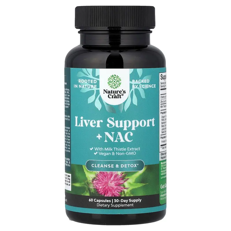 Nature's Craft Liver Support + NAC with Milk Thistle Extract, 60 Capsules