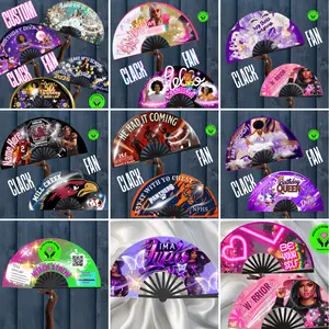 Foldable 1-Sided Polyester Custom Print Clack Hand Fan (25x13 in) - Personalized Photo/Logo Fan with Bold Design, Wedding Gift, Room Decor Home Supply