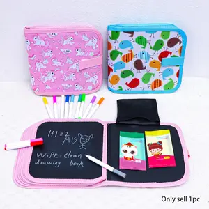 Portable Compact Drawing Book for Kids, Reusable Erasable Blackboard Book, Graffiti Art Set with Wet Wipes and Pens, Educational Toy for Boys and Girls, Drawing Art Supplies