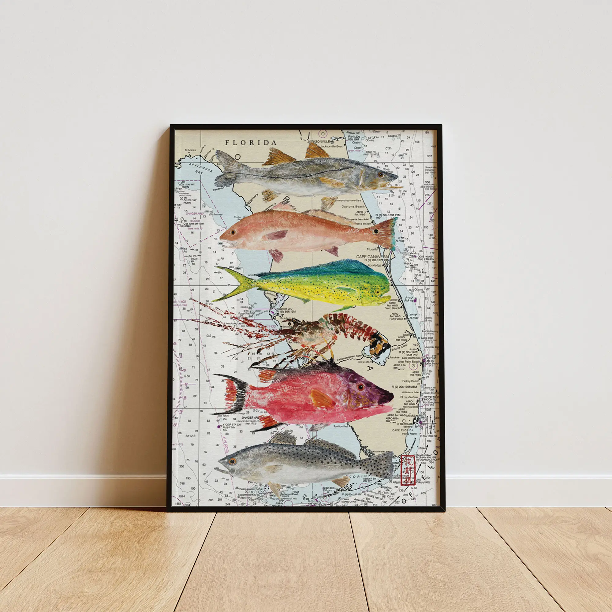 Florida Keys Fish Gyotaku Poster, Contemporary Wall Decor, Modern Home Aesthetic, Interior Decoration Print