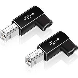 2 Pack USB B to USB C Adapter, 90  Right Angle Type C Female to MIDI Converter Compatible with Printer, Electric Piano, Laptops and  Type-C Devices