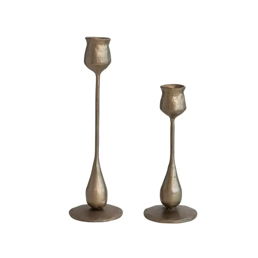 Hand-Forged Iron Taper Holders, Antique Brass Finish - 2 Sizes