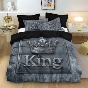 3-piece grey king size printed bedspread set, including 1 bedspread + 1/2 pillowcase (without filling), high-definition four-season prints, suitable for home and dormitory, cozy bedding, bedroom set, mysterious design, easy to clean, durable, Bedding Sets