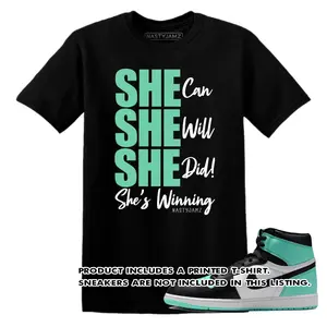Unisex T-shirt to match High OG Green Glow 1s Black White Green - SHE. 100% Cotton for Casual Wear. Comfortable Summer Unisex T-Shirt to match Jordan Sneaker. Streetwear Style. urban outfitters