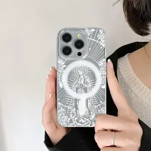 Transparent Magnetic Phone Case for iPhone 16 Pro Max, 11, 12, 13, 14 & 15 - Durable Cover with Virgin Mary Pattern, Shockproof Protection Aesthetic Crystal