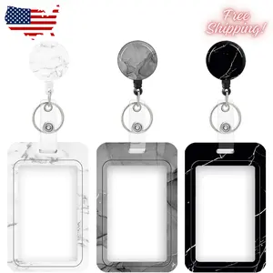 3 Set Heavy Duty Badge Holder with Retractable Reel Marble#02