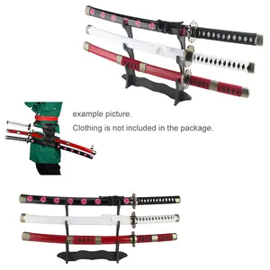 31 inches Bamboo Wooden Roronoa Zoro Sword Cosplay Set, Shusui Wado Ichimonji Sandai Kitetsu with Belt & Holder Stand Display for Anime Fans Halloween Role Playing Props Cosplay Collection Christmas Gift Birthday