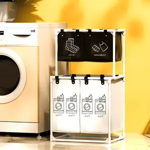 Double-layer Laundry Basket, with 4 Detachable Laundry Bags, for Storing Clothes, Laundry Supplies, and Lamps